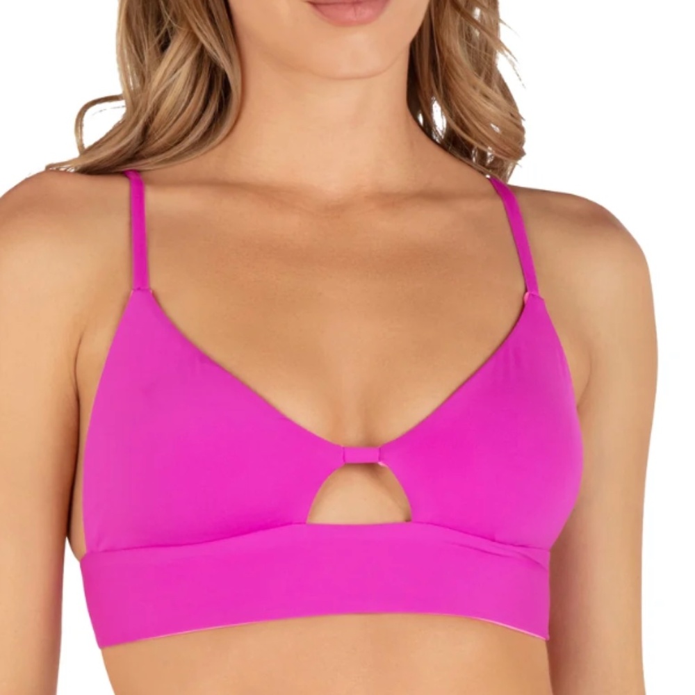 Hurley Solid Reversible Bright Orchid Pink Full Bikini Swim Bralette Top Large